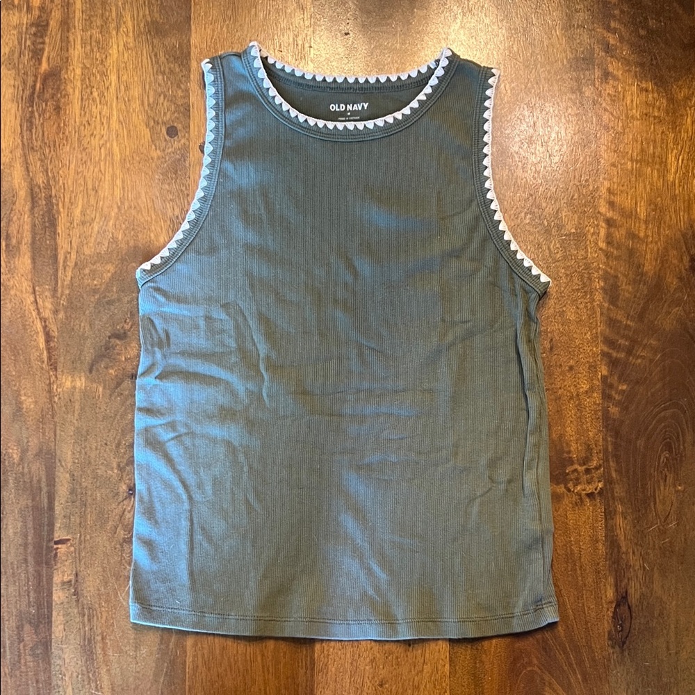 Old Navy Olive Green Embroidered Tank Top